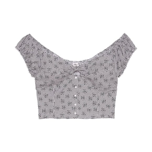 NWT Pink by Frankies Bikinis Gingham Crop Top XXL Off Shoulder Black White - Picture 3 of 10